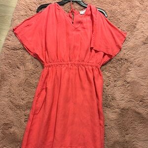 Coral Red Dress with Flutter Sleeves
